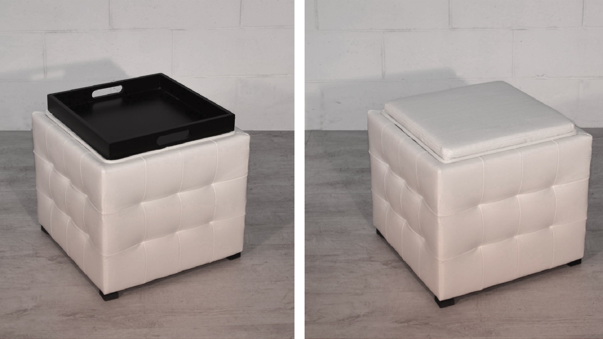 1163BRIGHT45WH Pouff con tavolino POLLY - immagine 1